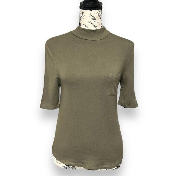 Articles of Society S Military Green Cowl Neck Short Sleeve Front Pocket Top NWT - Picture 3 of 6